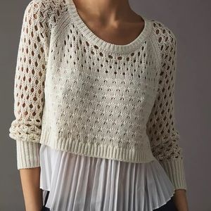 Maeve / Anthropologie  Layered Pleated Sweater Cream/White  Size: Large